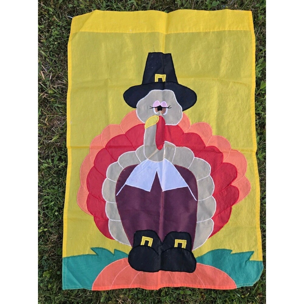 Large Thanksgiving Turkey Dressed As Pilgrim Garden Flag (29" X 40") Double Side